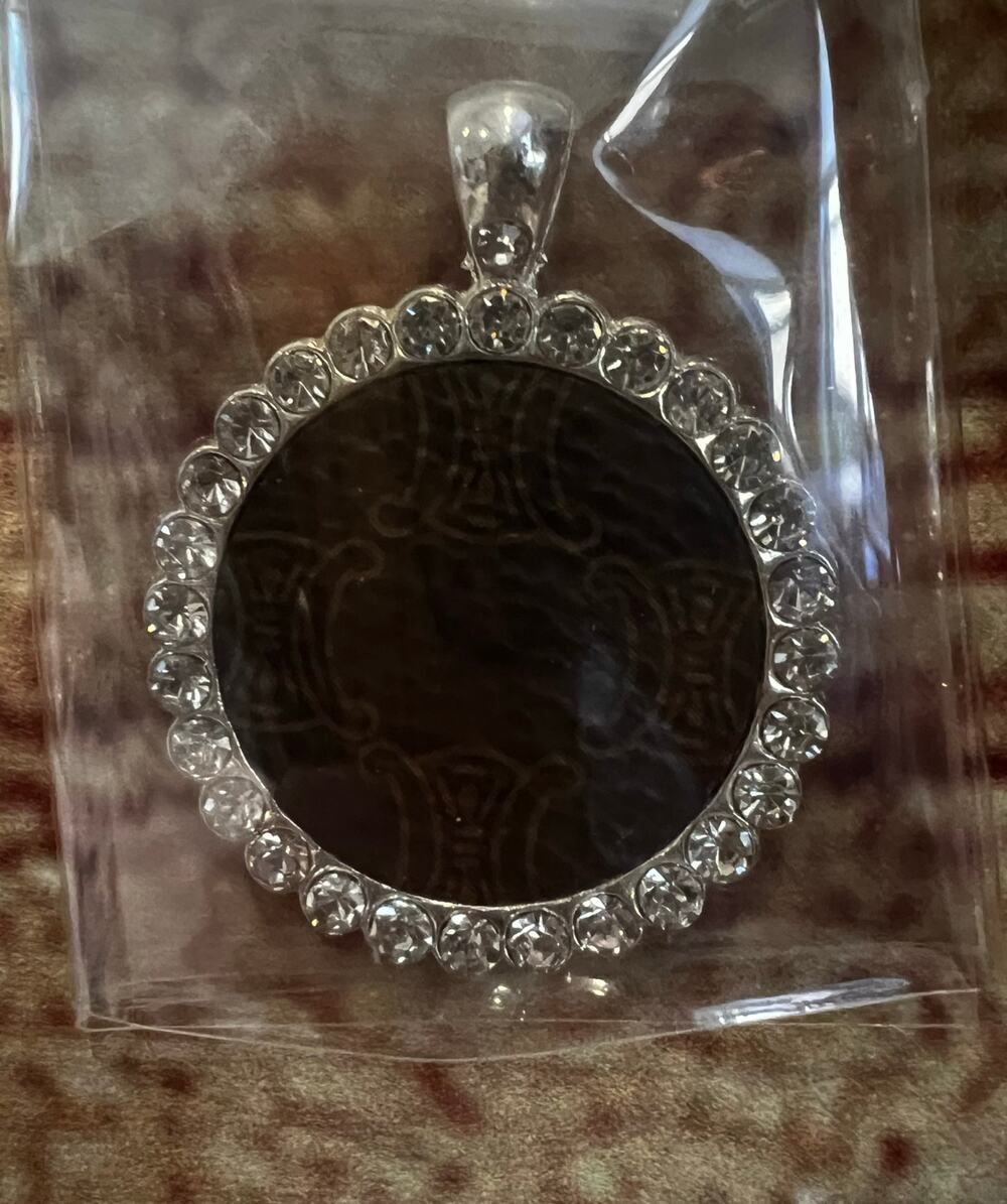 Authentic Celine Triomphe Upcycled Necklace Pendant Circular Diamond Jeweled 1"